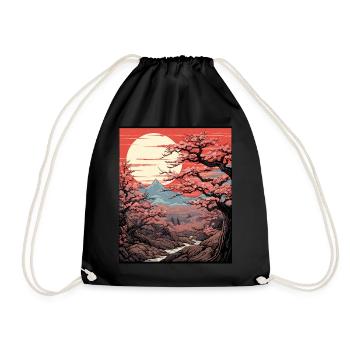 Japanese Cherry Blossom Tree Art Print Sakura - Drawstring Bag - black - Front