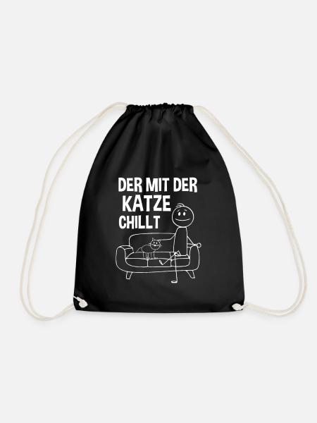 Der mit der Katze chillt - Turnbeutel - Schwarz