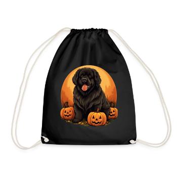 Newfoundland Dog Pumpkin Lazy Halloween Party - Drawstring Bag - black - Front