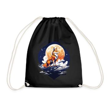 Mystic Fox in Full Moon Japan Art Style - Drawstring Bag - black - Front