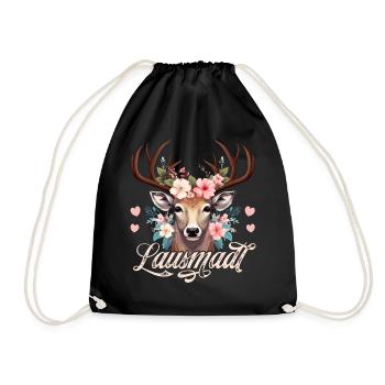 Tracht Kinder Lausmadl T-Shirt Damen Trachtenshirt - Turnbeutel - Schwarz - Vorne