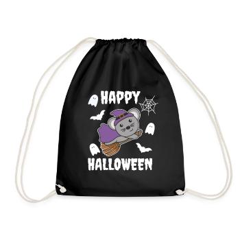 Maus Happy Halloween Hexe Kinder Hexen Kostüm - Turnbeutel - Schwarz - Vorne