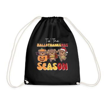 Tis' the Hallothanksmas Season Bear - Drawstring Bag - black - Front