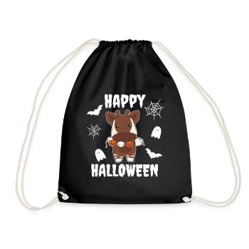 Okapi Happy Halloween Pumpkin Ghost Costume - Drawstring Bag - black - Front