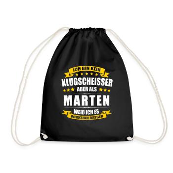 Name Marten Vorname Klugscheisser Namenstag - Turnbeutel - Schwarz - Vorne