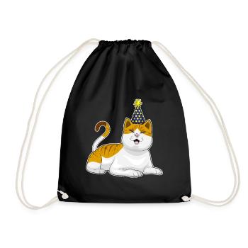 Katze Geburtstag Partyhut - Turnbeutel - Schwarz - Vorne