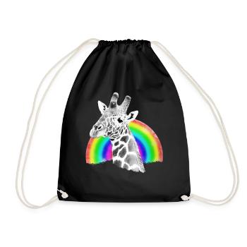 Giraffe Rainbow Drawing - Wild Animal in Africa - Drawstring Bag - black - Front