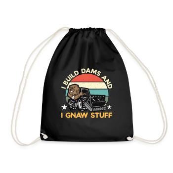 Beaver Dam I Build Dams & I Gnaw Retro Animals - Drawstring Bag - black - Front