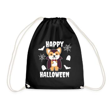 Corgi Happy Halloween Cute Vampire Costume - Drawstring Bag - black - Front