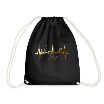 Tokyo Skyline Heartbeat Japan Heart I Love Tokyo - Drawstring Bag - black - Front