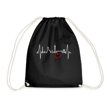 Duisburg Skyline Heartbeat Pulse Heart Ruhrpott Fan - Drawstring Bag - black - Front