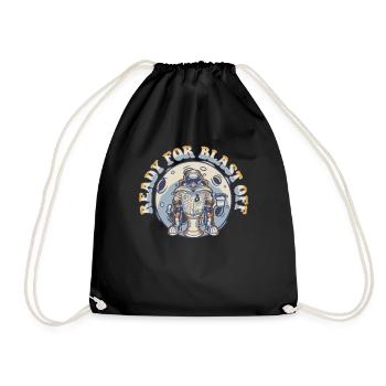 Ready For Blast Off Cosmonaut Spaceship - Drawstring Bag - black - Front
