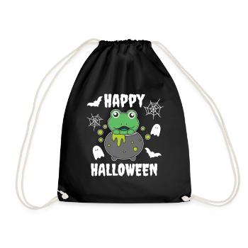 Frog Happy Halloween Witch's Cauldron Bat - Drawstring Bag - black - Front
