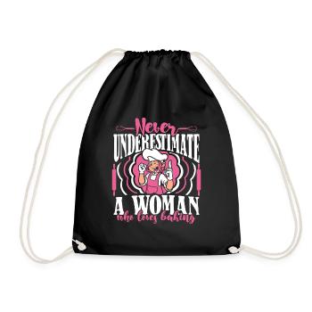 Never Underestimate A Women Who Loves Baking - Drawstring Bag - black - Front