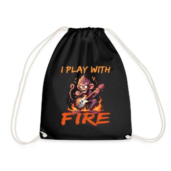 Affe Schimpanse Gitarre I play with Fire - Turnbeutel - Schwarz - Vorne