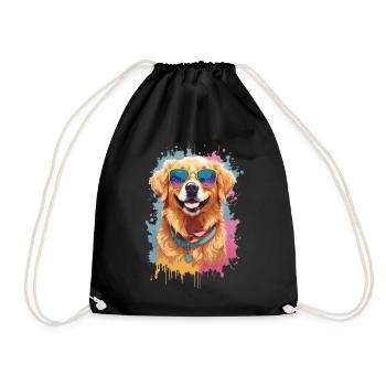 Golden Retriever Farbsplash Sonnenbrille Coolness - Turnbeutel - Schwarz - Vorne