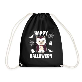 Alpaca Happy Halloween Cute Vampire Costume - Drawstring Bag - black - Front