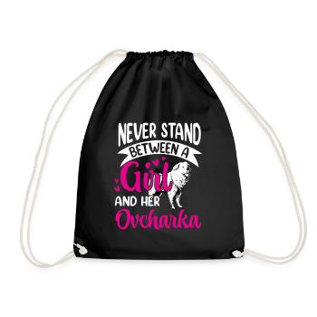 Girl and Ovcharka Caucasian Shepherd Dog - Drawstring Bag - black - Front