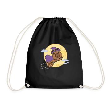 Capybara Halloween Witch Kids Witch Costume - Drawstring Bag - black - Front