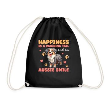 Happiness Is A Wagging Tail And An Aussie Smile - Drawstring Bag - black - Front