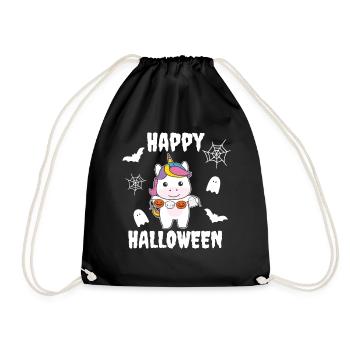Einhorn Happy Halloween Kürbis Geist Kostüm - Turnbeutel - Schwarz - Vorne
