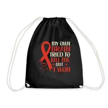My Own Brain Tried To Kill Me But I Won - - Drawstring Bag - black - Front