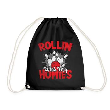 Rollin with my Homies Retro Bowling Geschenk - Turnbeutel - Schwarz - Vorne