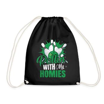 Rollin with my Homies Retro Bowling Geschenk - Turnbeutel - Schwarz - Vorne
