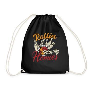 Rollin with my Homies Retro Bowling Geschenk - Turnbeutel - Schwarz - Vorne