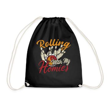 Rolling with my Homies Retro Bowling Gift - Drawstring Bag - black - Front