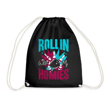 Rollin with my Homies Retro Bowling Gift - Drawstring Bag - black - Front
