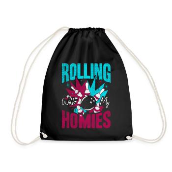 Rolling with my Homies Retro Bowling Geschenk - Turnbeutel - Schwarz - Vorne