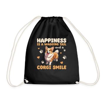 Happiness Is A Wagging Tail And An Corgi Smile - Drawstring Bag - black - Front