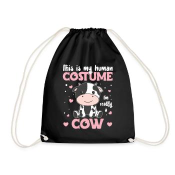 this is my human costume I'm really a cow - Drawstring Bag - black - Front