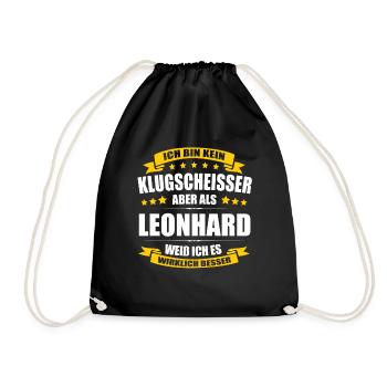 Name Leonhard Vorname Klugscheisser Namenstag - Turnbeutel - Schwarz - Vorne