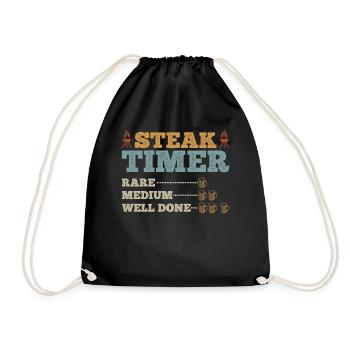 Steak Timer Rare Medium Well Done Beer Drinking & - Drawstring Bag - black - Front