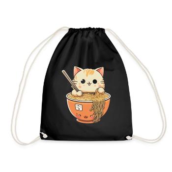 Ramen essende Katze Kawaii Anime Baka - Turnbeutel - Schwarz - Vorne