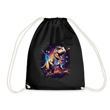 T-Rex on a rocky cliff in space - Drawstring Bag - black - Front