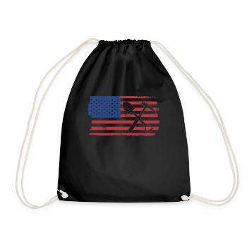 USA flag with stone hammer and shovel - - Drawstring Bag - black - Front