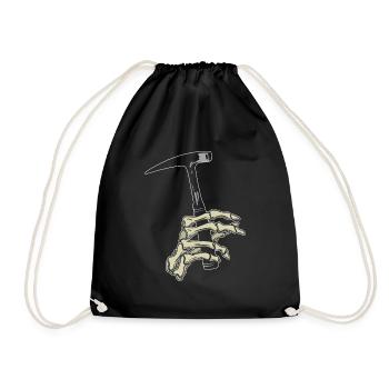 Skeleton Hand Holding Rock Hammer - Rockhounding - Drawstring Bag - black - Front
