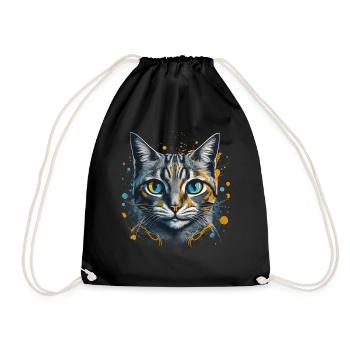 Katze Porträt Bunt Kunstwerk | Tiermotiv Katze - Turnbeutel - Schwarz - Vorne