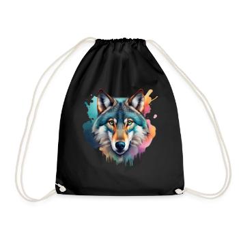 Wolf Portrait Colorful Artwork | Animal motif wolf - Drawstring Bag - black - Front