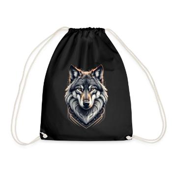 Wolf Portrait Artwork | Animal motif wolf - Drawstring Bag - black - Front