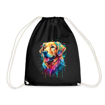 Golden Retriever Bunt Kunstwerk | Tiermotiv Hund - Turnbeutel - Schwarz - Vorne