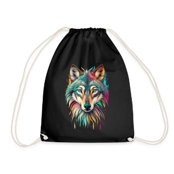 Wolf Portrait Colorful Artwork | Animal motif wolf - Drawstring Bag - black - Front