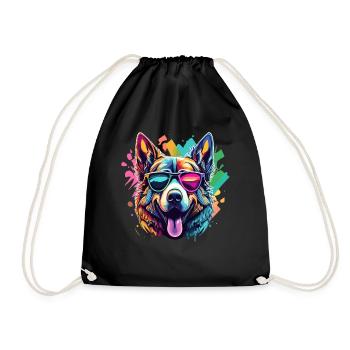 Schäferhund Bunt Sonnenbrille Kunstwerk Tiermotiv - Turnbeutel - Schwarz - Vorne