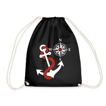 Compass rose and sea anchor (white) - Drawstring Bag - black - Front