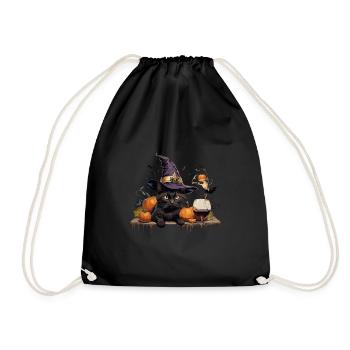 Chat sorcière et vin pour le voyage ultime des filles - Sac de sport léger - noir - Devant