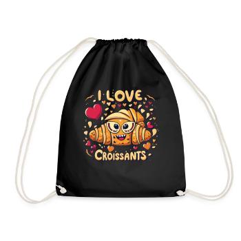 Croissants are love - breakfast joy clothes - Drawstring Bag - black - Front