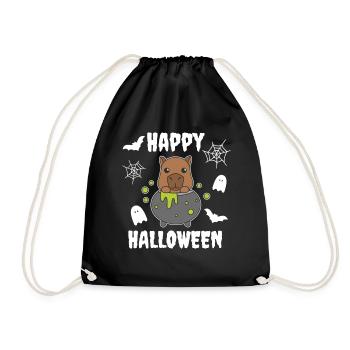 Capybara Happy Halloween Witch's Cauldron Bat - Drawstring Bag - black - Front